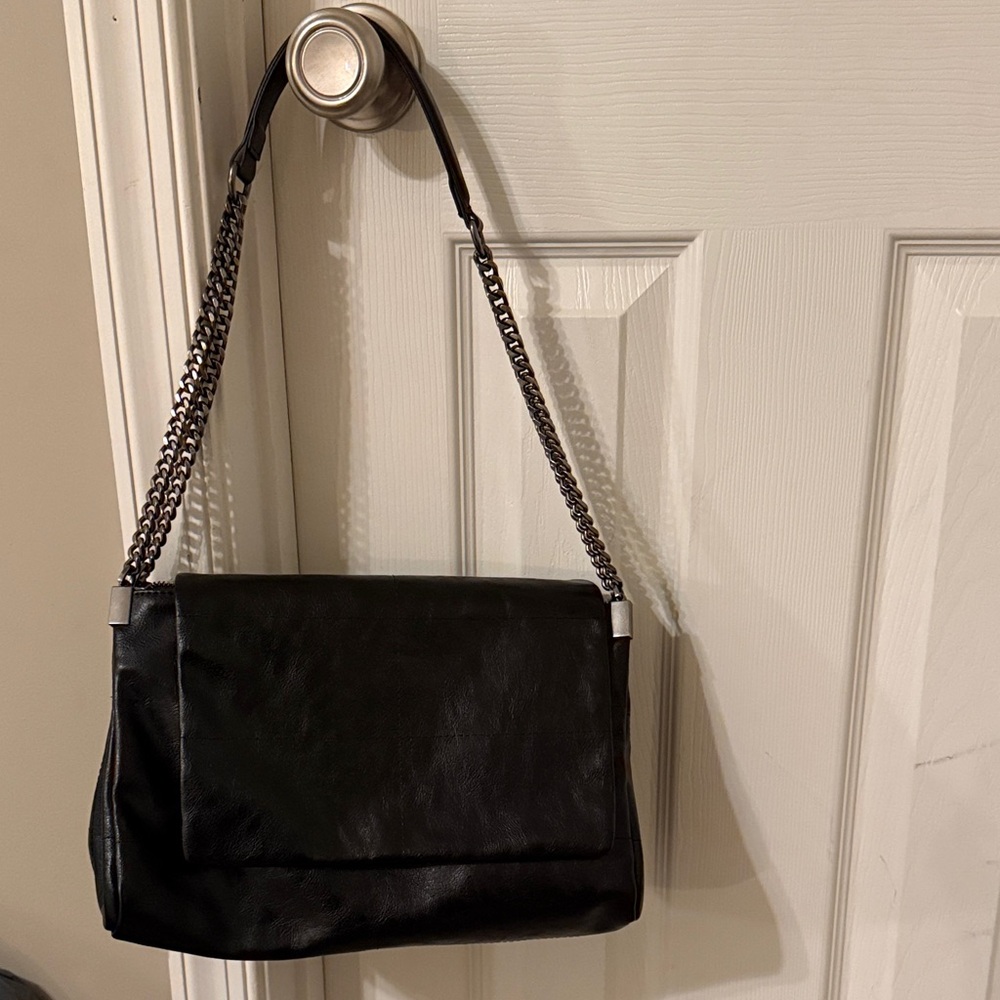Zara Black Leather Handbag with Silver Zipper